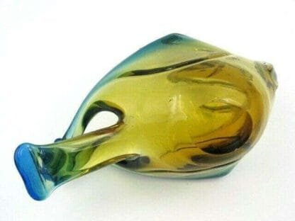 Murano sommerso Green amber blue art glass pelican swan duck bird bowl has label - Image 7