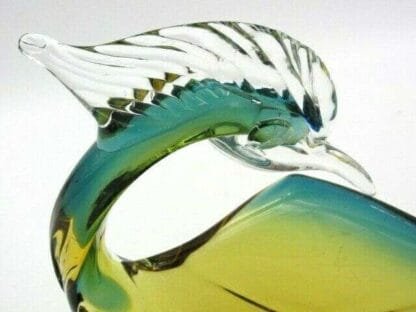 Murano sommerso Green amber blue art glass pelican swan duck bird bowl has label - Image 9