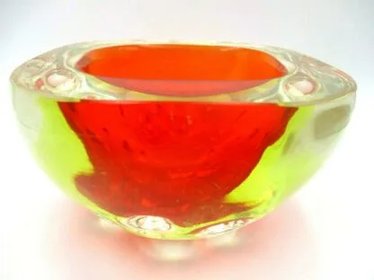 Red yellow green Murano sommerso dimpled geode glass bowl Galliano Ferro GLOWS