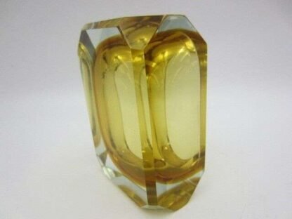 Unusual square vintage italian Murano sommerso art glass bowl gold amber UV Glow - Image 13