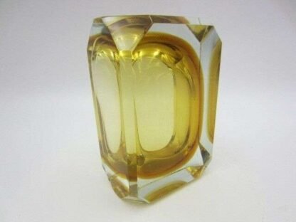 Unusual square vintage italian Murano sommerso art glass bowl gold amber UV Glow - Image 14