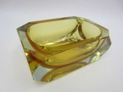 Unusual square vintage italian Murano sommerso art glass bowl gold amber UV Glow - Image 4