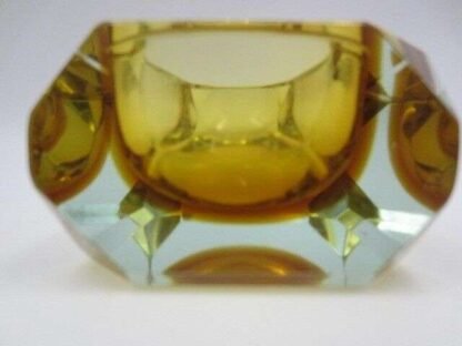 Unusual square vintage italian Murano sommerso art glass bowl gold amber UV Glow - Image 6