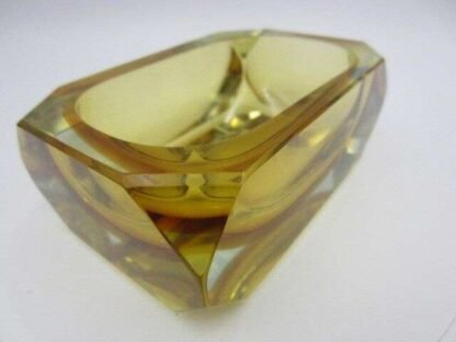 Unusual square vintage italian Murano sommerso art glass bowl gold amber UV Glow - Image 10