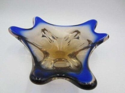 Blue and pink Mid Century art glass water droplet bowl czech sommerso - Image 3