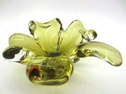 Lucky four leaf clover bowl Murano golden amber sommerso unmarked very 60s