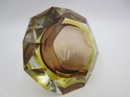 Murano Vetro Artistico Formia six faceted art glass round bowl pink and gold - Image 11