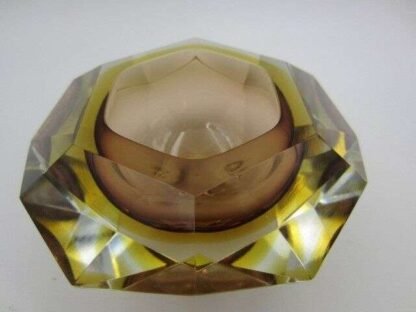 Murano Vetro Artistico Formia six faceted art glass round bowl pink and gold - Image 8