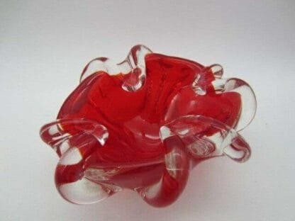 Murano art glass bowl sommerso red sculptural unusual ribbed body 1960s - Image 3