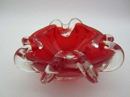 Murano art glass bowl sommerso red sculptural unusual ribbed body 1960s - Image 4