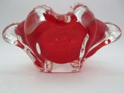 Murano art glass bowl sommerso red sculptural unusual ribbed body 1960s - Image 5