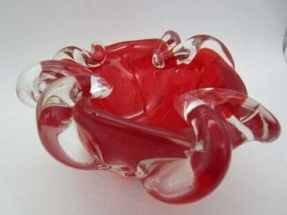 Murano art glass bowl sommerso red sculptural unusual ribbed body 1960s - Image 7