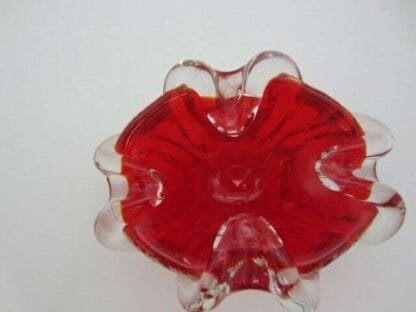 Murano art glass bowl sommerso red sculptural unusual ribbed body 1960s - Image 8