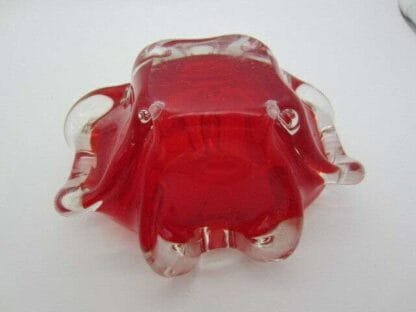 Murano art glass bowl sommerso red sculptural unusual ribbed body 1960s - Image 9