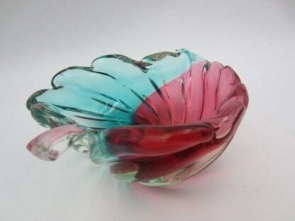 Pink and green leaf-shaped Seguso Vetri D'arte glass bowl 1950s/60s - Image 5