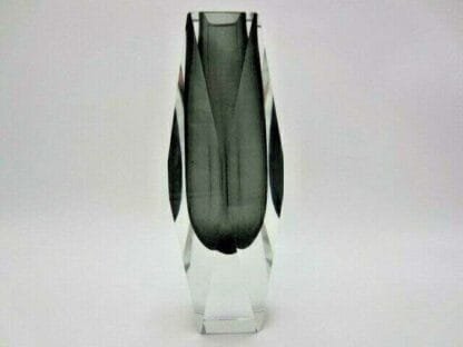 Space age geometric Murano sommerso grey futuristic prism cut faceted glass vase